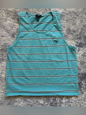 Forever 21 Teal Striped Tank with Black and White Accents